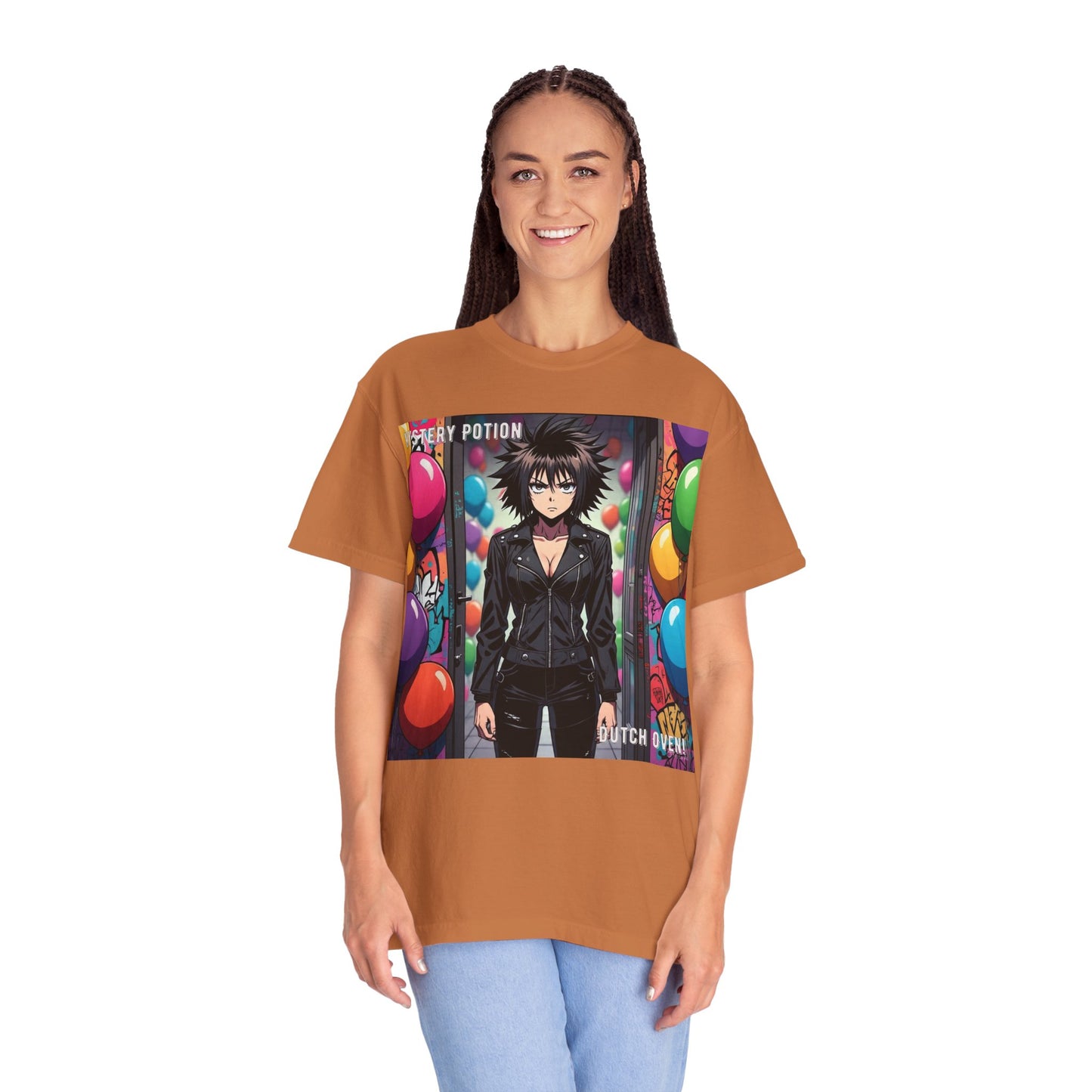 Mystery Potion's 'Dutch Oven', Whimsical Grabber Style Anime Graphic T-shirt featuring Bold Art, Anime Style Tee, Unisex Casual Wear, Gift for Friends, Trendy Statement Shirt