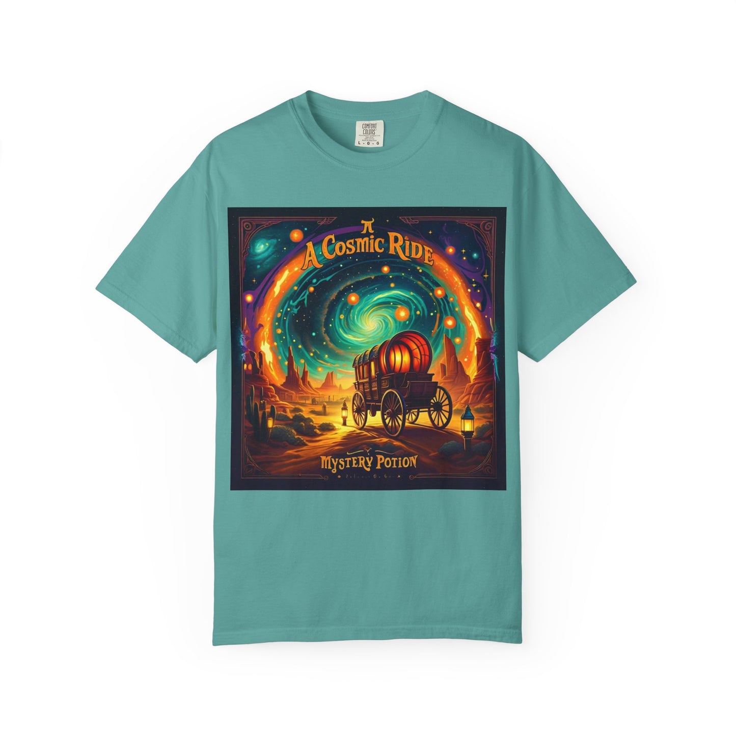 A Cosmic Ride by Mystery Potion T-Shirt, Unisex Graphic Tee, Country Western Festival Wear, Bohemian Style, Gift for Dreamers, Mystical Art Shirt