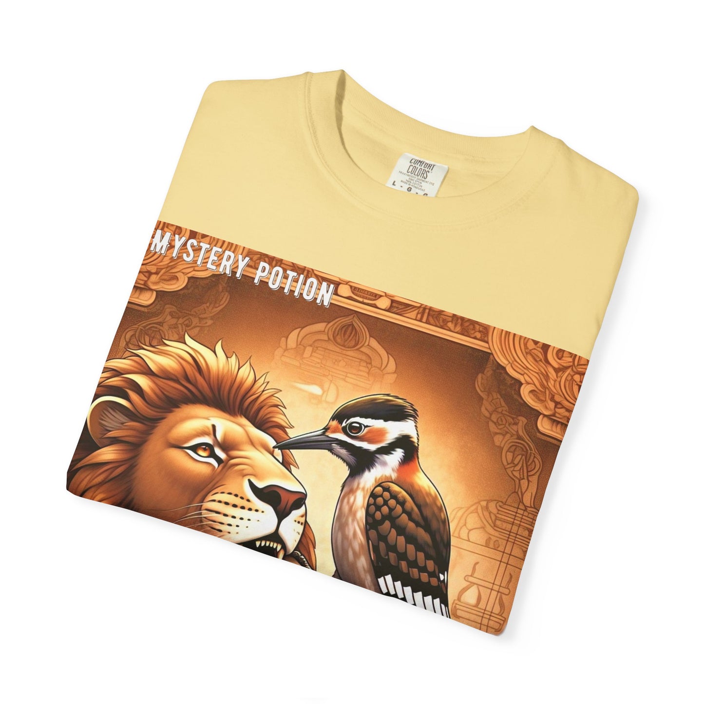Mystical Lion & Bird T-Shirt | Unique Graphic Tee, Unisex Apparel, Gift for Nature Lovers, Bohemian Style, Festival Wear
