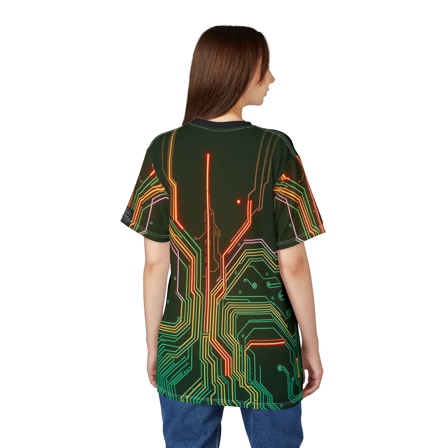 Futuristic Circuit Board Tee, Unisex Graphic Tee, Tech-Inspired Shirt, Unique Gift for Geeks, Cyberpunk Fashion, AOP Design