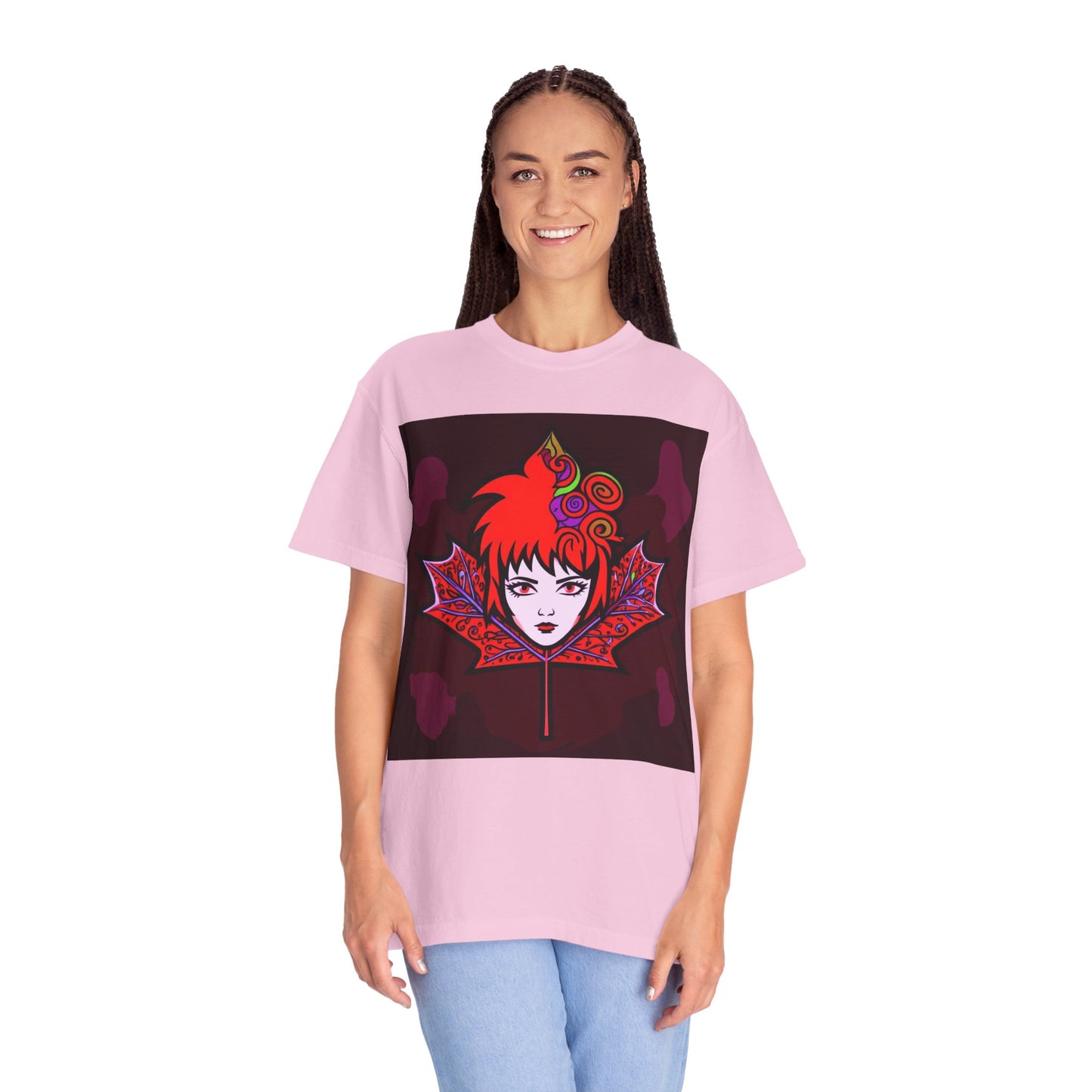 Emily The Maple Leaf Vibrant Art T-Shirt, Bohemian Graphic Tee, Unique Artwear, Gift for Art Lovers, Festival Clothing, Unisex Fashion, Canadian Patriots