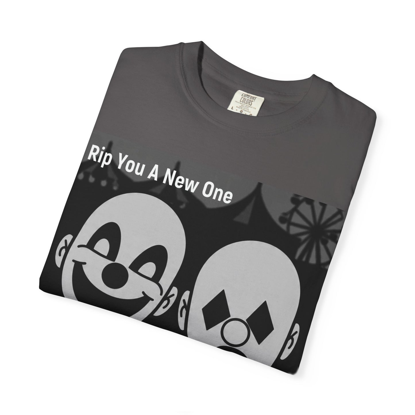 'My Life's A Circus' by Rip You A New One, Clown-Themed Unisex T-Shirt, Quirky Graphic Tee, Funny Gift for Theatre Lovers, Unique Casual Wear, Statement T-shirt, Humor Apparel, Sad and Happy Faces
