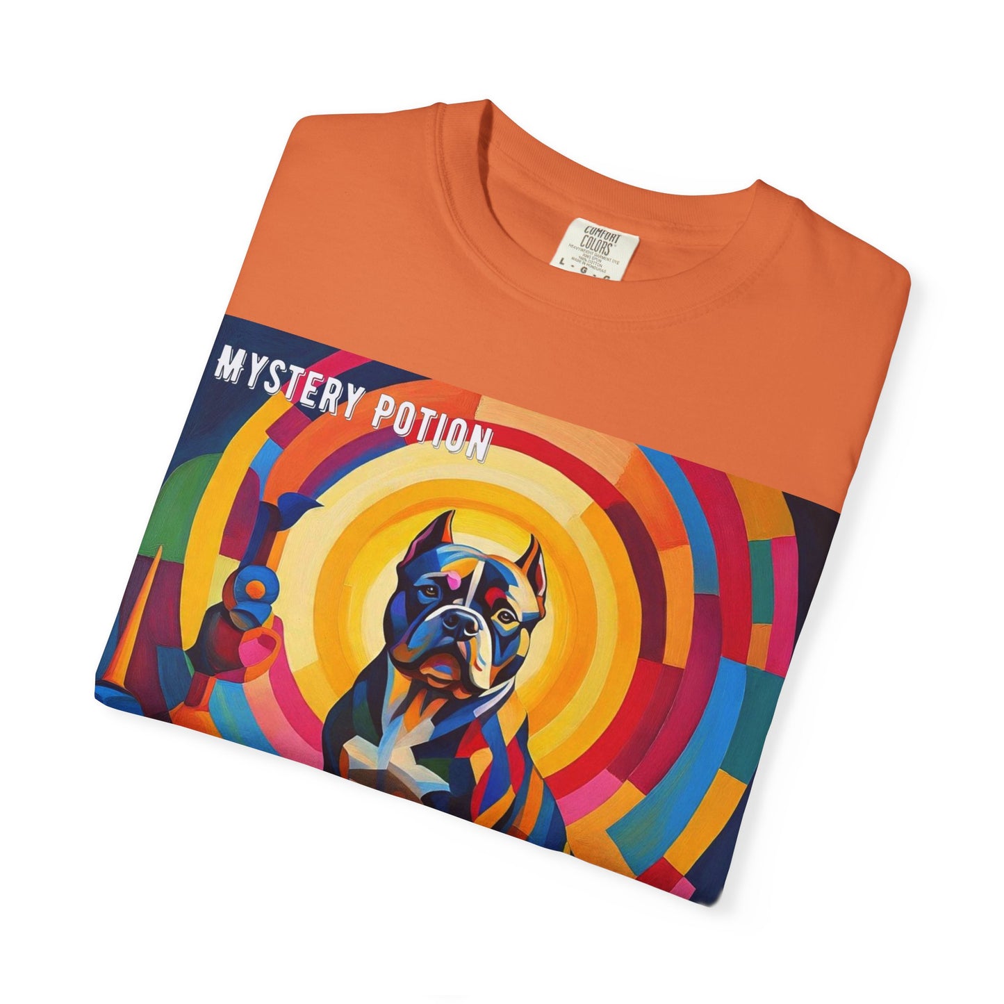 'My Bully Is A Saint' by Mystery Potion Colorful Dog Art T-shirt, Unisex Graphic Tee by Mystery Potion, Perfect for Pet Lovers, Comfy Casual Wear, Great Gift for Dog Lovers
