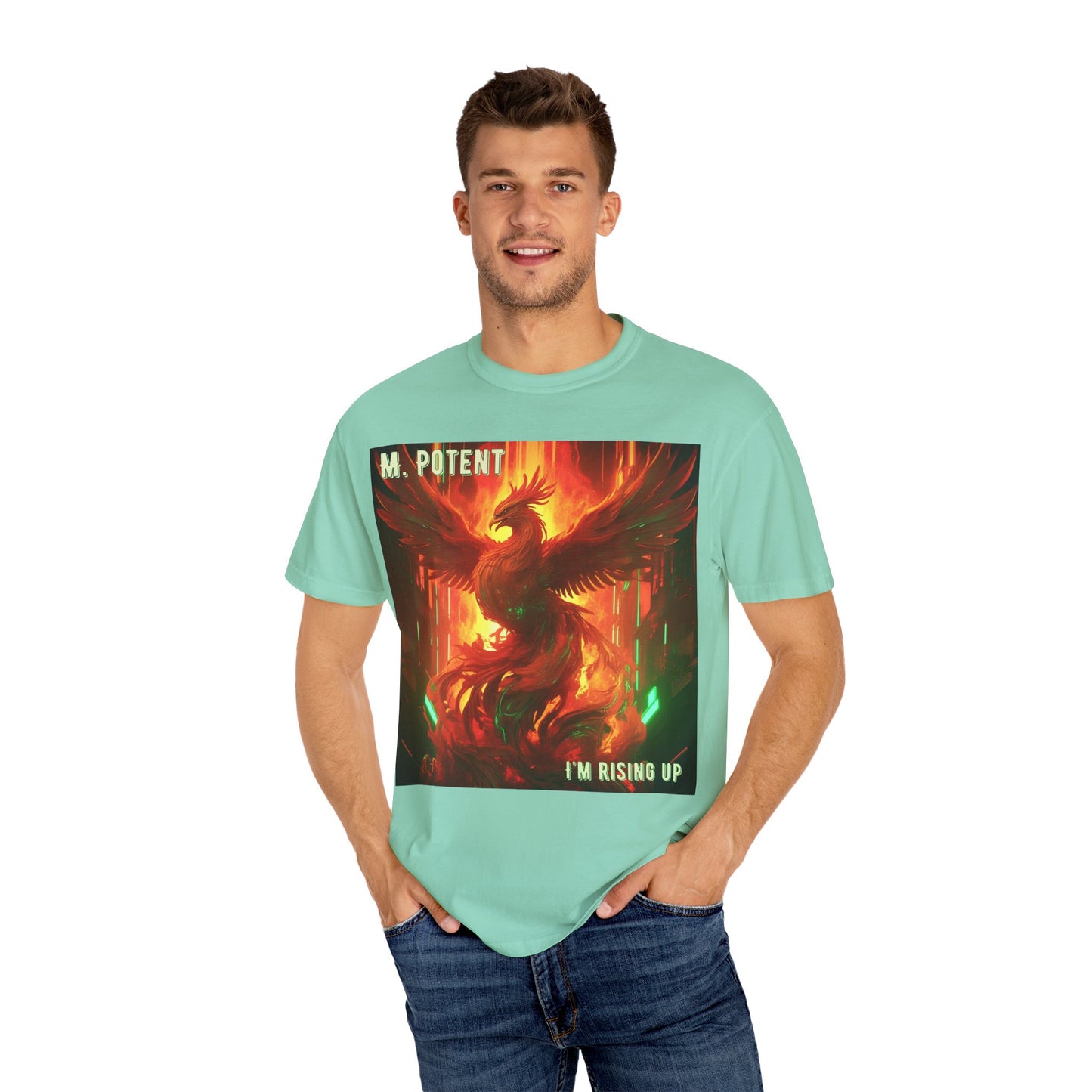 'I'm Rising Up' by M. Potent, Phoenix Rising Unisex T-shirt, Motivational Graphic Tee, Gift for Art Lovers, Inspirational Shirt, Trendy Fashion