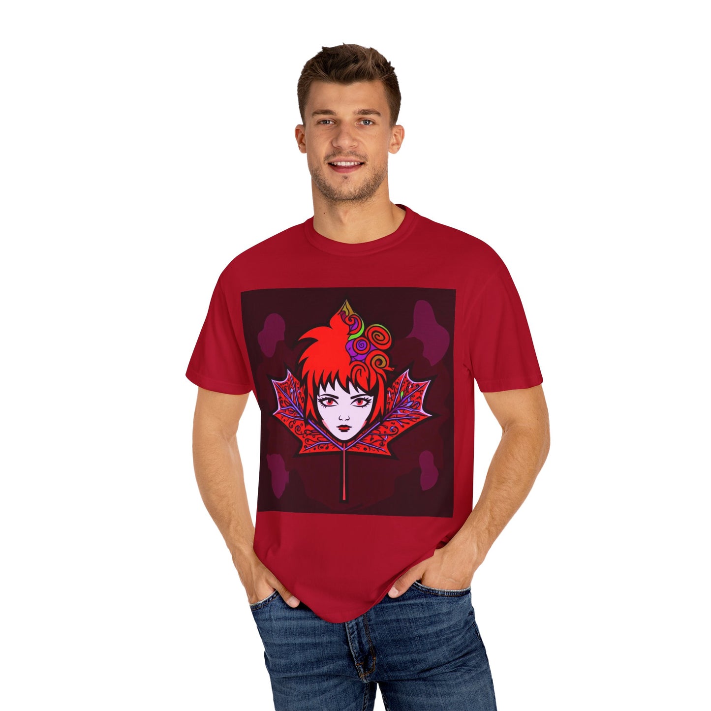 Emily The Maple Leaf Vibrant Art T-Shirt, Bohemian Graphic Tee, Unique Artwear, Gift for Art Lovers, Festival Clothing, Unisex Fashion, Canadian Patriots