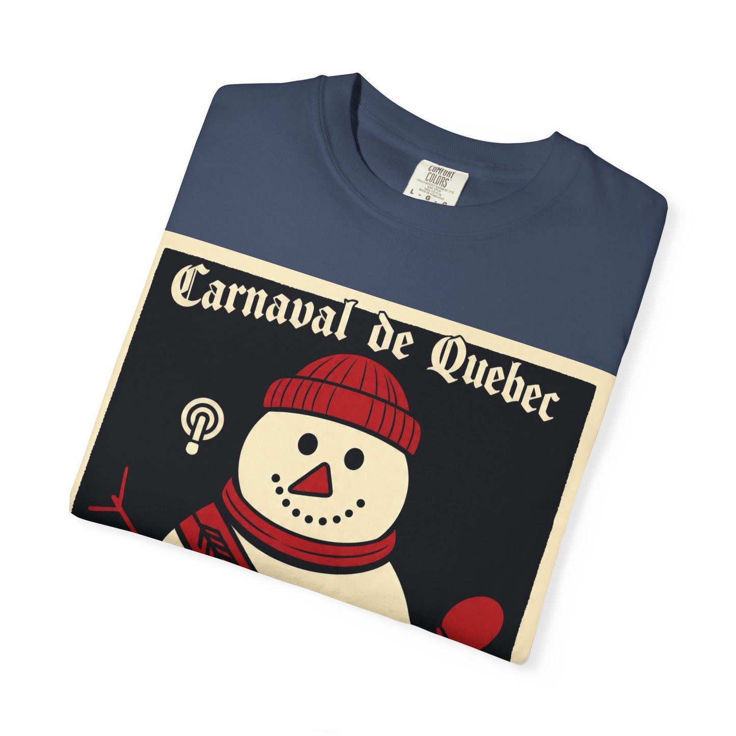Quebec Carnaval Vintage Snowman Biker Lore Rocker T-Shirt, Cozy Winter Apparel, Unisex Snowman Graphic Tee, Festive Celebration Shirt, Winter Holiday Gift