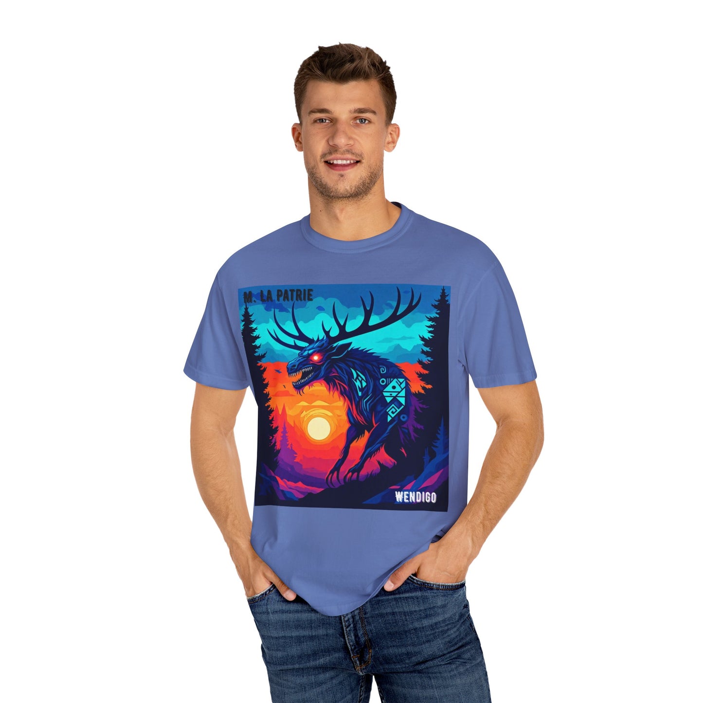 'Wendigo' par M. La Patrie, Vibrant First Nations Style Graphic T-Shirt, Unique Art Tee for Nature Lovers, Gift for Halloween, Cozy Casual Wear, Unisex Shirt