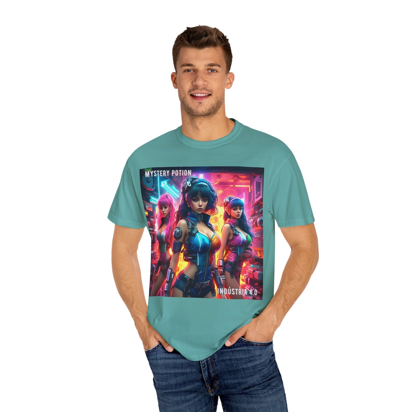 'Indústria 4.0' by Mystery Potion Unisex Garment-Dyed T-shirt, Cyberpunk T-shirt, Gamer Apparel, Unique Graphic Tee, Gift for Fans