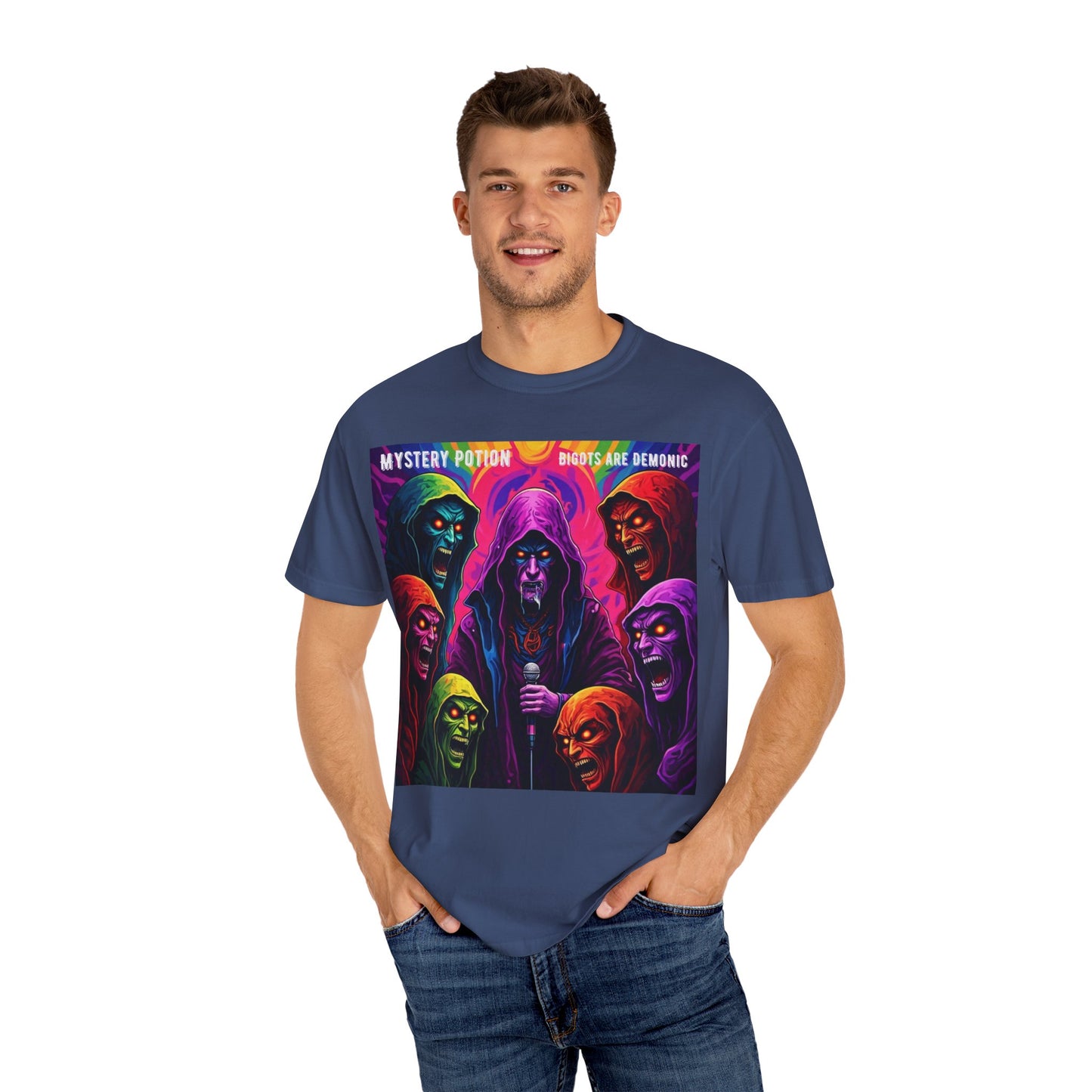 Mystery Potion Graphic Tee | Unisex Halloween T-shirt, Spooky Gift, "Bigots Are Demonic" Graphic Shirt, Witchy Apparel, Unique Casual Wear