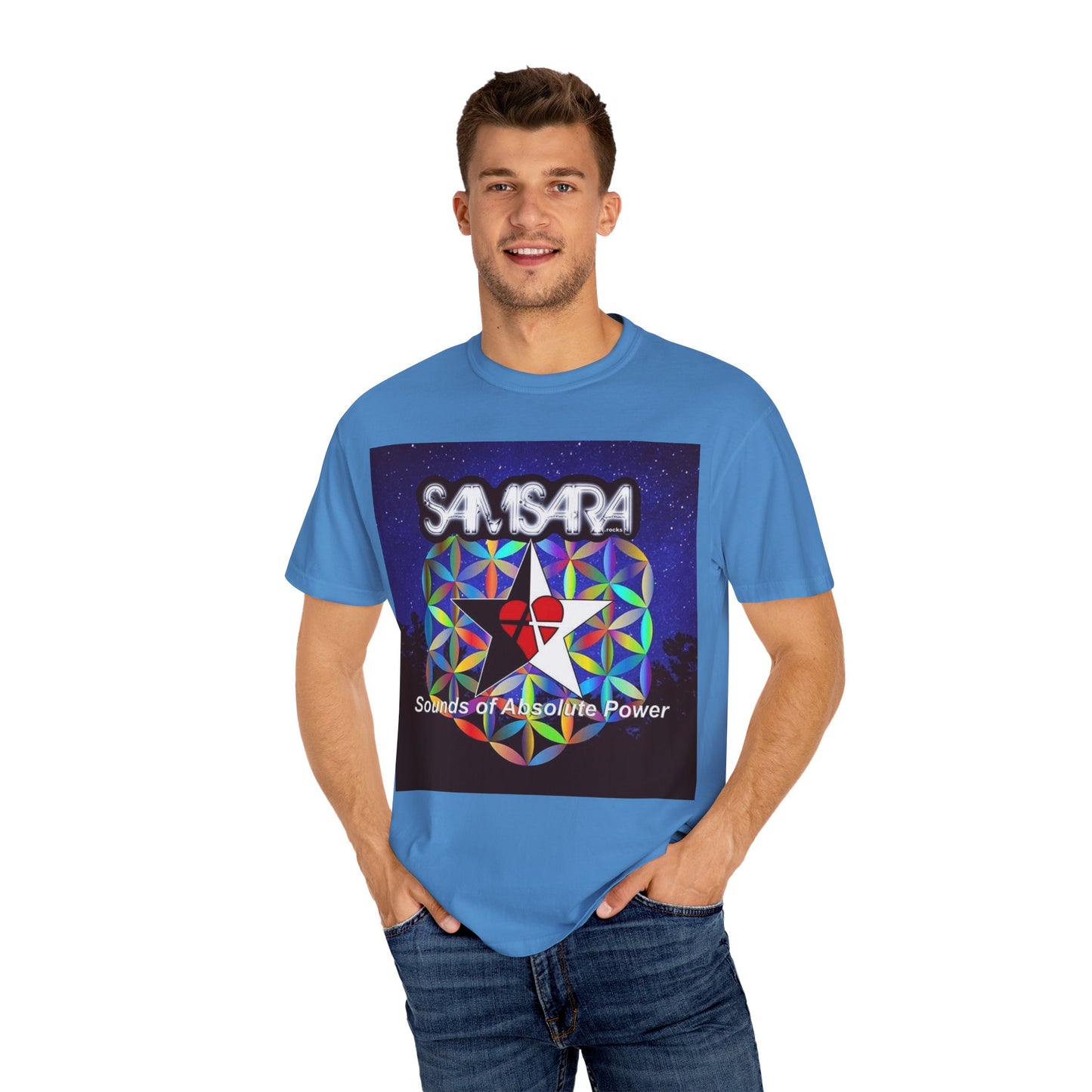 Sounds Of Absolute Power by Samsara Vibrant Graphic T-Shirt for Nature Lovers, Unisex Tee, Festival Wear, Gift for Music Enthusiasts, Bohemian Style Apparel