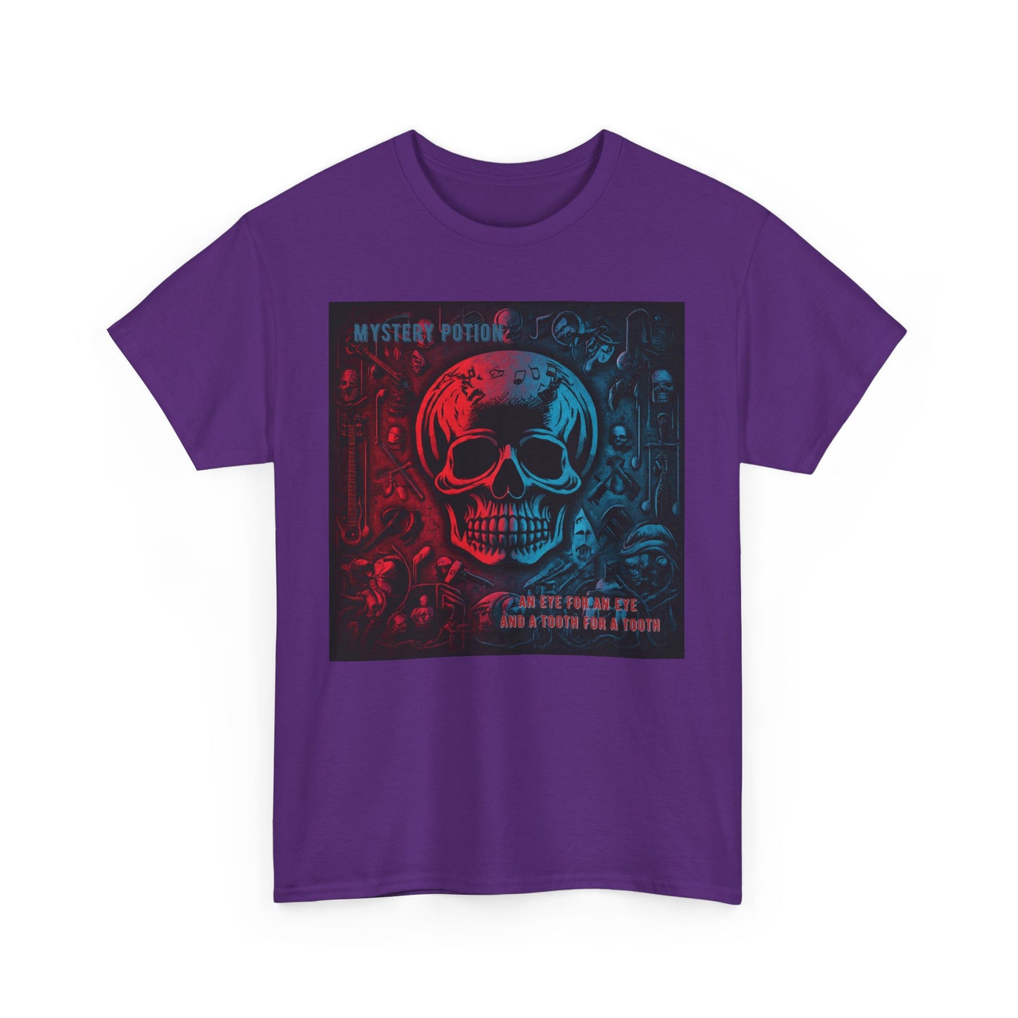 An Eye For An Eye And A Tooth For A Tooth by Mystery Potion, Stylish Skull Graphic Tee - Perfect for Halloween, Casual Wear, Music Festivals, Unique Gift, Unisex Heavy Cotton Shirt