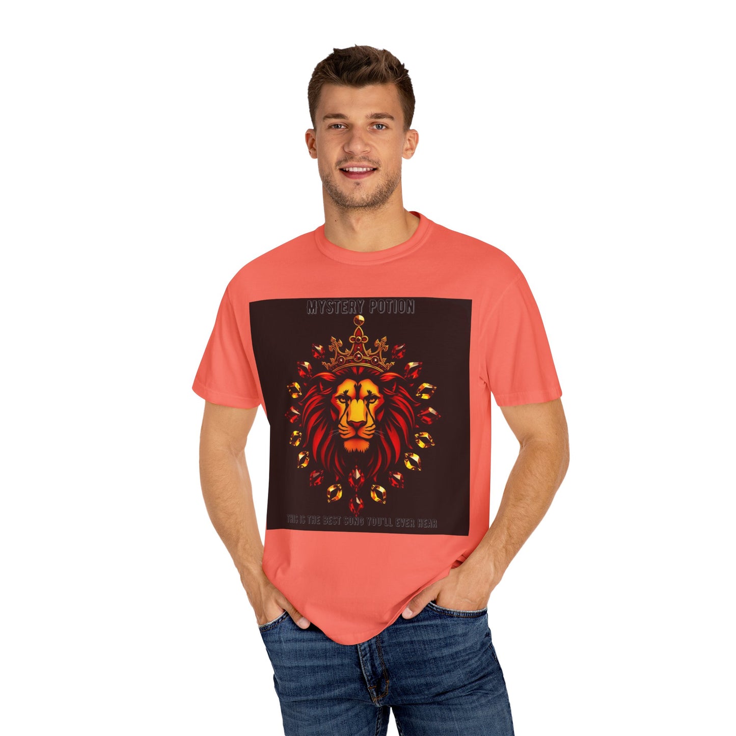 'This Is The Best Song You'll Ever Hear' by Mystery Potion, Bold Graphic Royal Lion T-Shirt, Unisex Tee, Streetwear Style, Gift for Lion Lovers, Perfect for Casual Outings, Unique Clothing