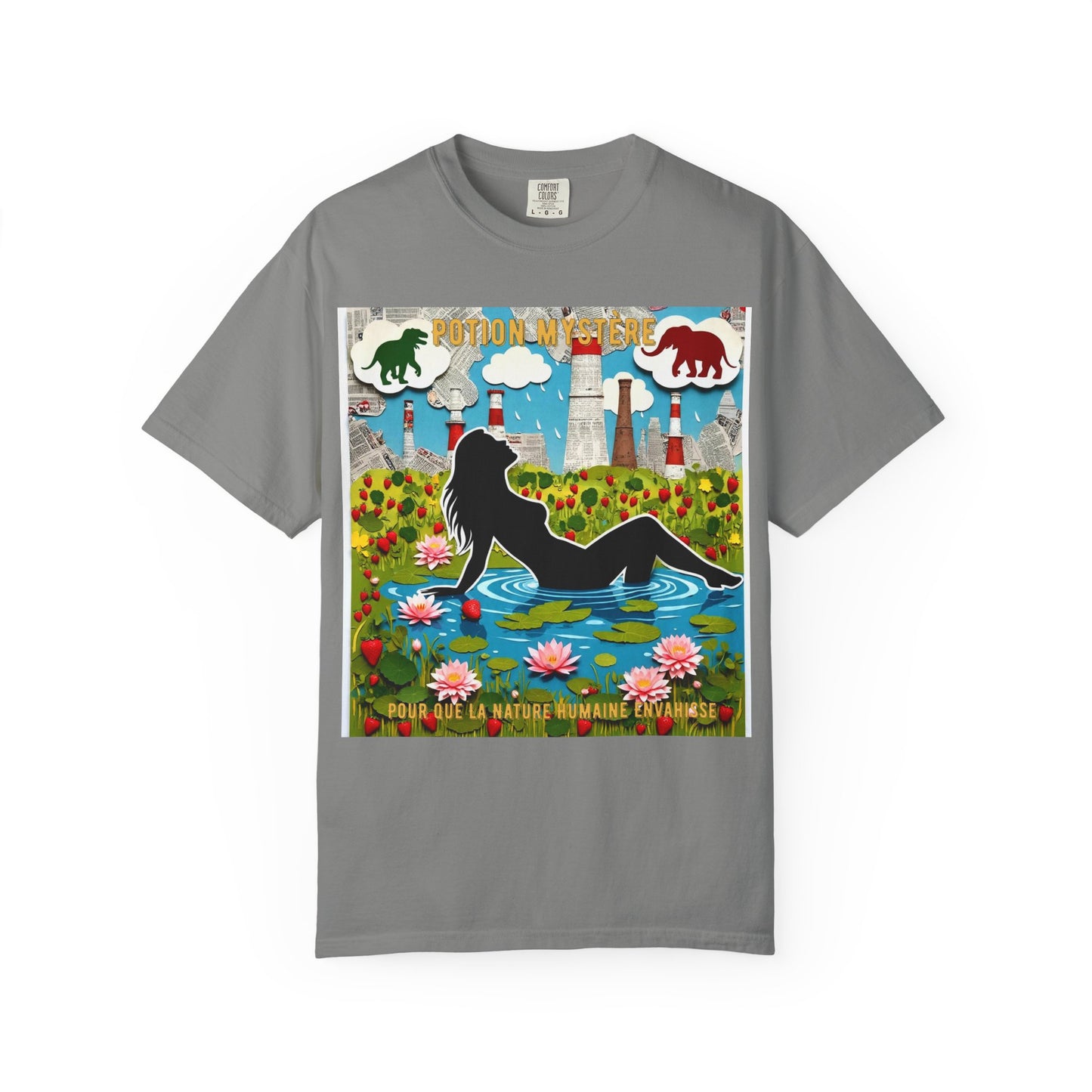 'Pour Que La Nature Humaine Envahisse' par Potion Mystère, Nature-Inspired Collage Unisex T-Shirt, Eco-Friendly Tee, Vibrant Graphic Tee, Relaxed Fit Shirt, Summer Casual Wear, Gift for Nature Lovers, Grebo Rock