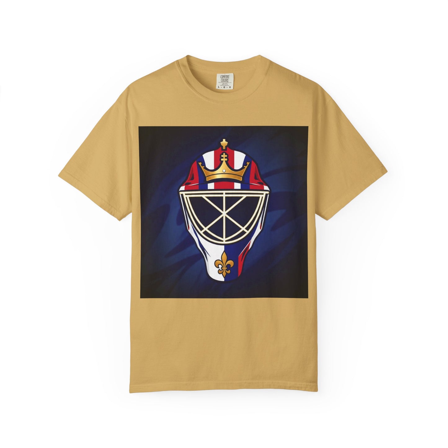 Regal Crown Goalie Mask Graphic T-shirt, Unisex Fashion Tee, Red, White and Blue Casual Wear, Gift for Her/Him, Summer Style, Graphic Apparel, Streetwear