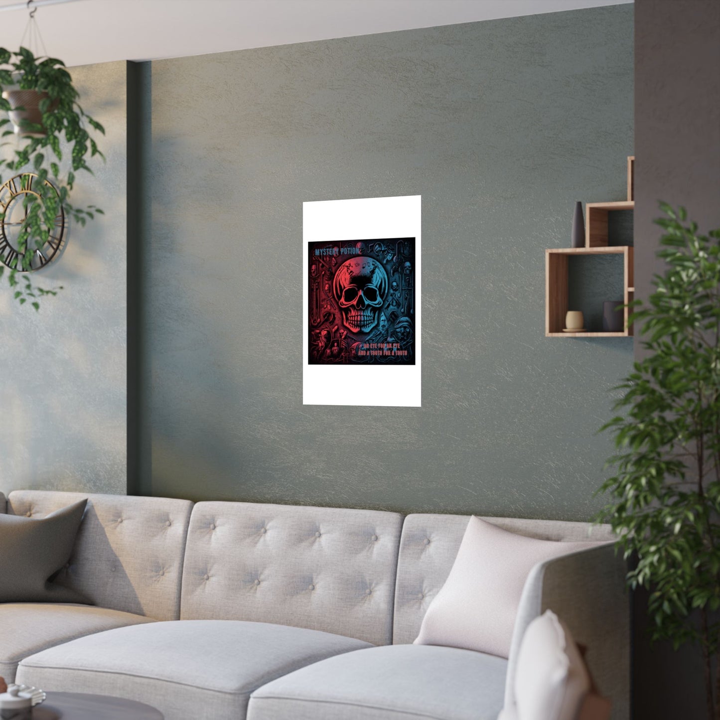 Mystical Skull Satin Poster, Edgy Art Print, Gothic Wall Decor, Unique Gift for Halloween, Dark Academia Aesthetic