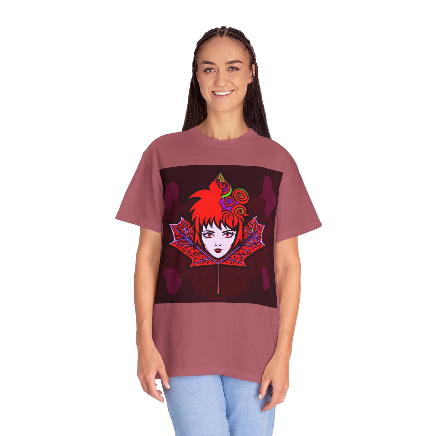 Emily The Maple Leaf Vibrant Art T-Shirt, Bohemian Graphic Tee, Unique Artwear, Gift for Art Lovers, Festival Clothing, Unisex Fashion, Canadian Patriots