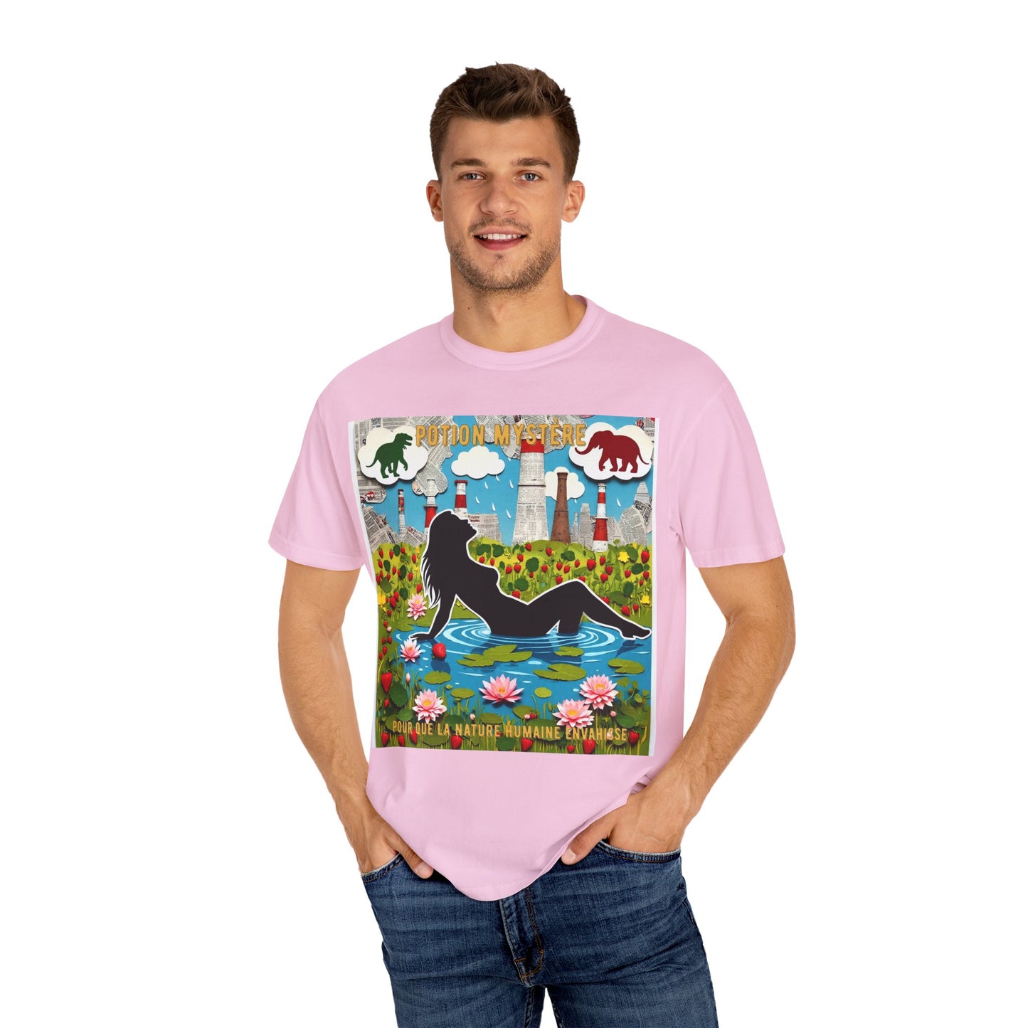 'Pour Que La Nature Humaine Envahisse' par Potion Mystère, Nature-Inspired Collage Unisex T-Shirt, Eco-Friendly Tee, Vibrant Graphic Tee, Relaxed Fit Shirt, Summer Casual Wear, Gift for Nature Lovers, Grebo Rock