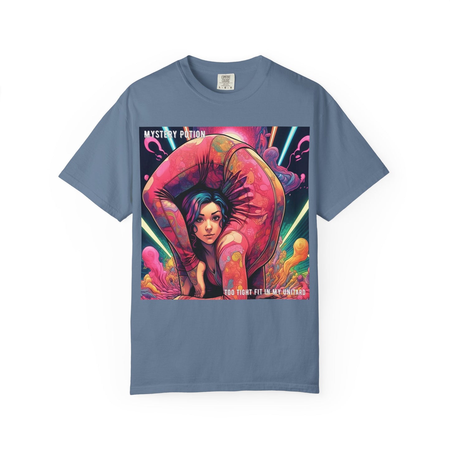 Mystery Potion Extreme Yoga Pose Unisex Garment-Dyed T-shirt, Artistic Tee, Vibrant Graphic Shirt, Unique Gift, Festival Wear, Comfortable Casual Top
