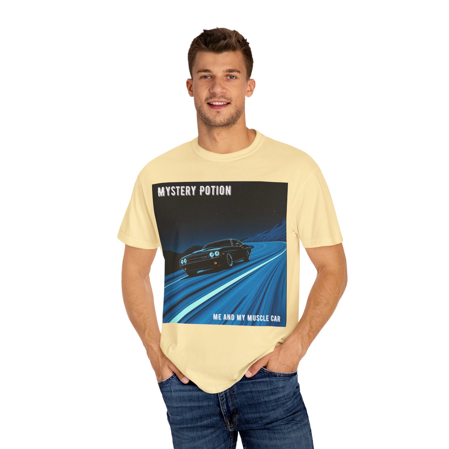 Mystery Potion Muscle Car T-Shirt | Unisex Garment-Dyed Tee, Vintage Car Lover Gift, Perfect for Car Shows, Birthday Gift, Casual Wear