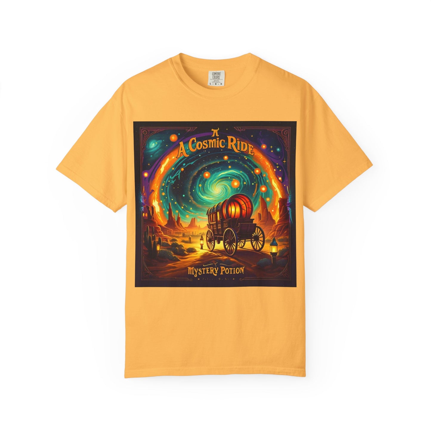 A Cosmic Ride by Mystery Potion T-Shirt, Unisex Graphic Tee, Country Western Festival Wear, Bohemian Style, Gift for Dreamers, Mystical Art Shirt