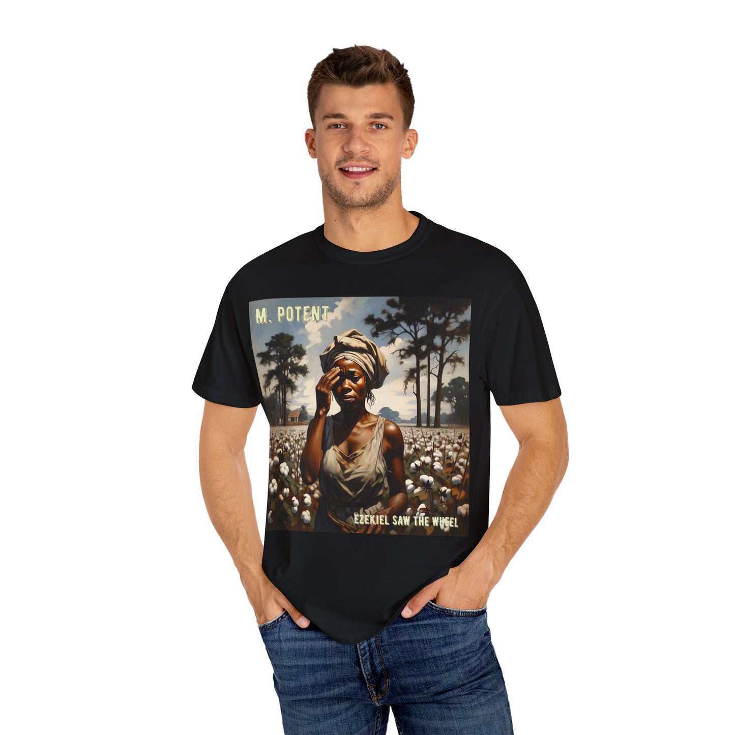 'Ezekiel Saw the Wheel' by M. Potent, Vintage-Inspired Unisex T-Shirt with Artistic Design, Casual Wear, Gift for Art Lovers, Music Events, Everyday Fashion