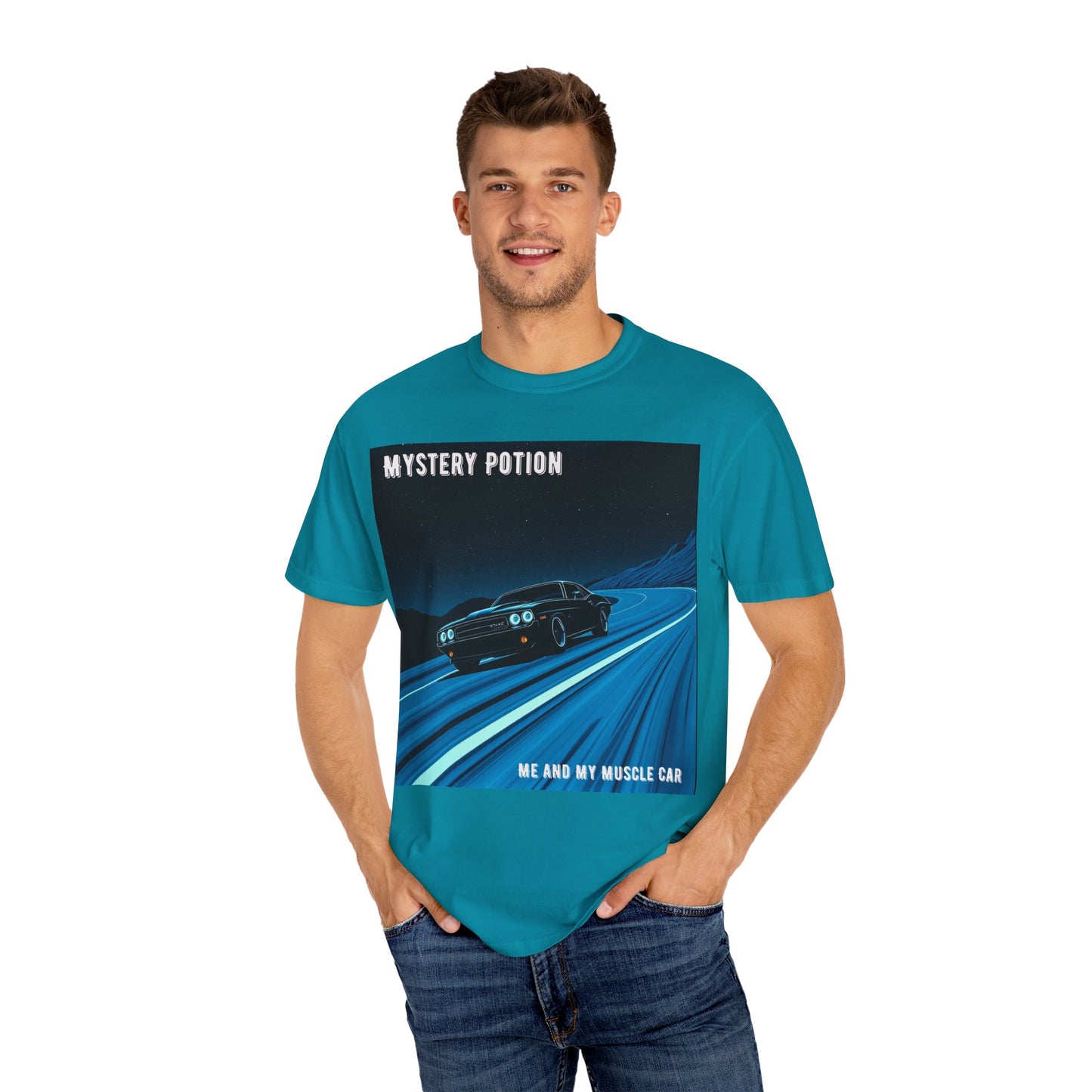 Mystery Potion Muscle Car T-Shirt | Unisex Garment-Dyed Tee, Vintage Car Lover Gift, Perfect for Car Shows, Birthday Gift, Casual Wear