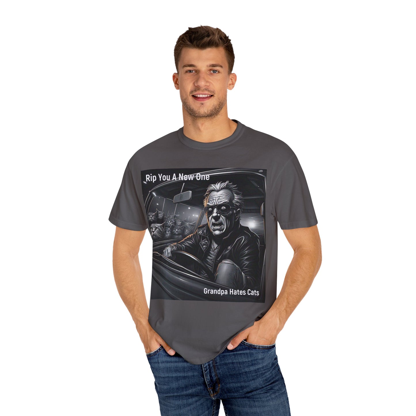 'Grandpa Hates Cats' by Rip You A New One, Humorous Cat Lover T-shirt, Vintage Graphic Tee Shirt, Funny Gift for Cat Owners, Unisex Casual Wear