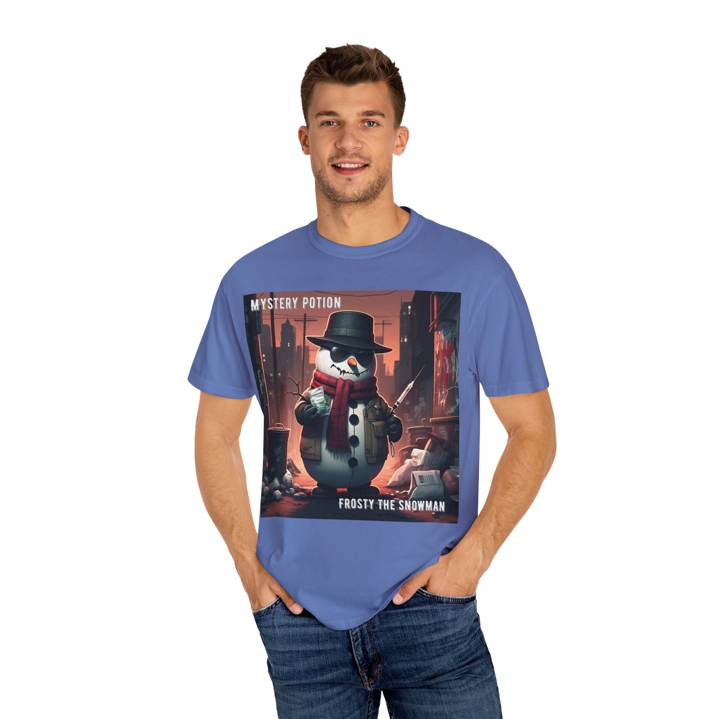 Frosty The Snowman by Mystery Potion, Parody T-Shirt | Unisex Holiday Tee, Winter Decoration, Gift for Christmas, Cozy Casual Style, Fun Snowman Design