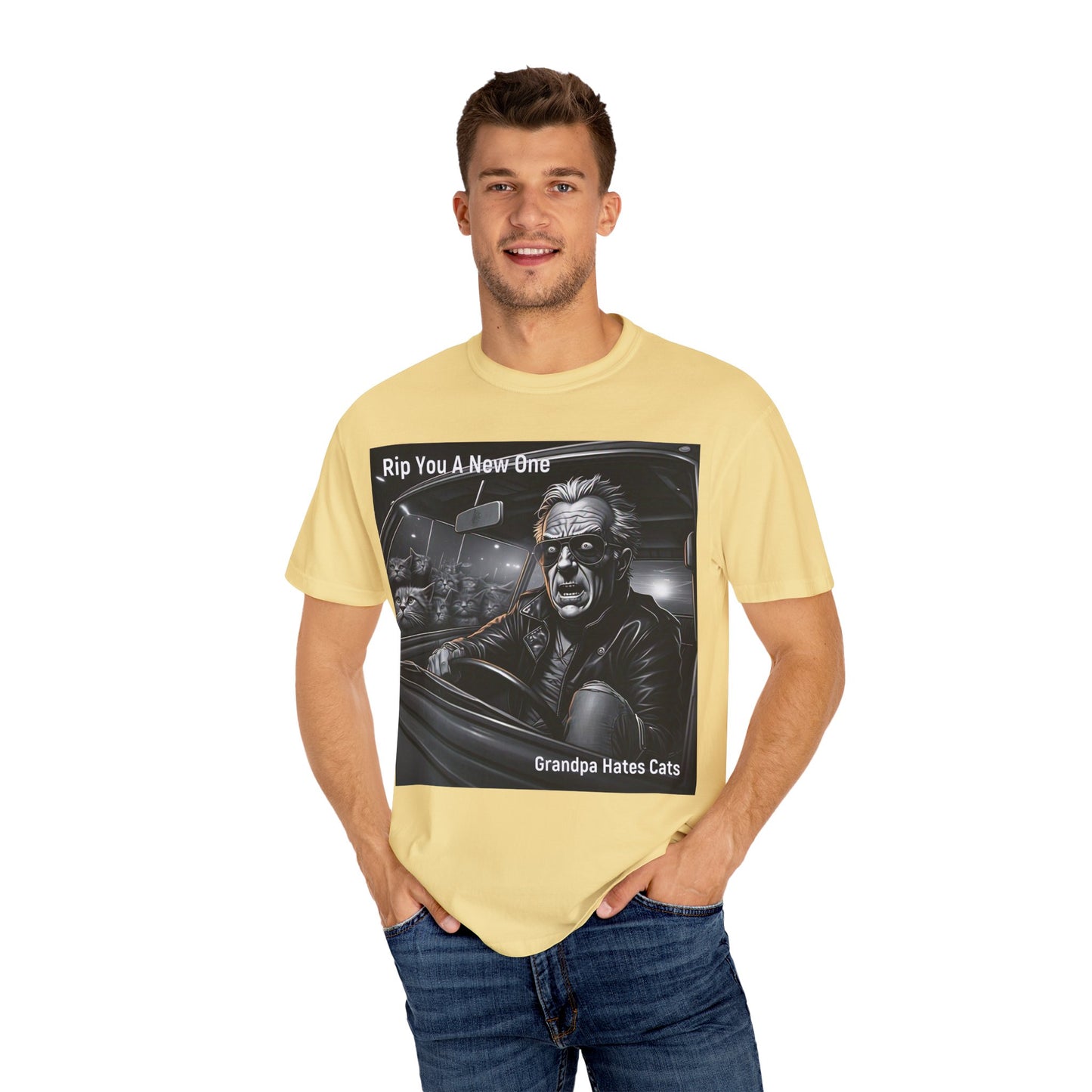 'Grandpa Hates Cats' by Rip You A New One, Humorous Cat Lover T-shirt, Vintage Graphic Tee Shirt, Funny Gift for Cat Owners, Unisex Casual Wear
