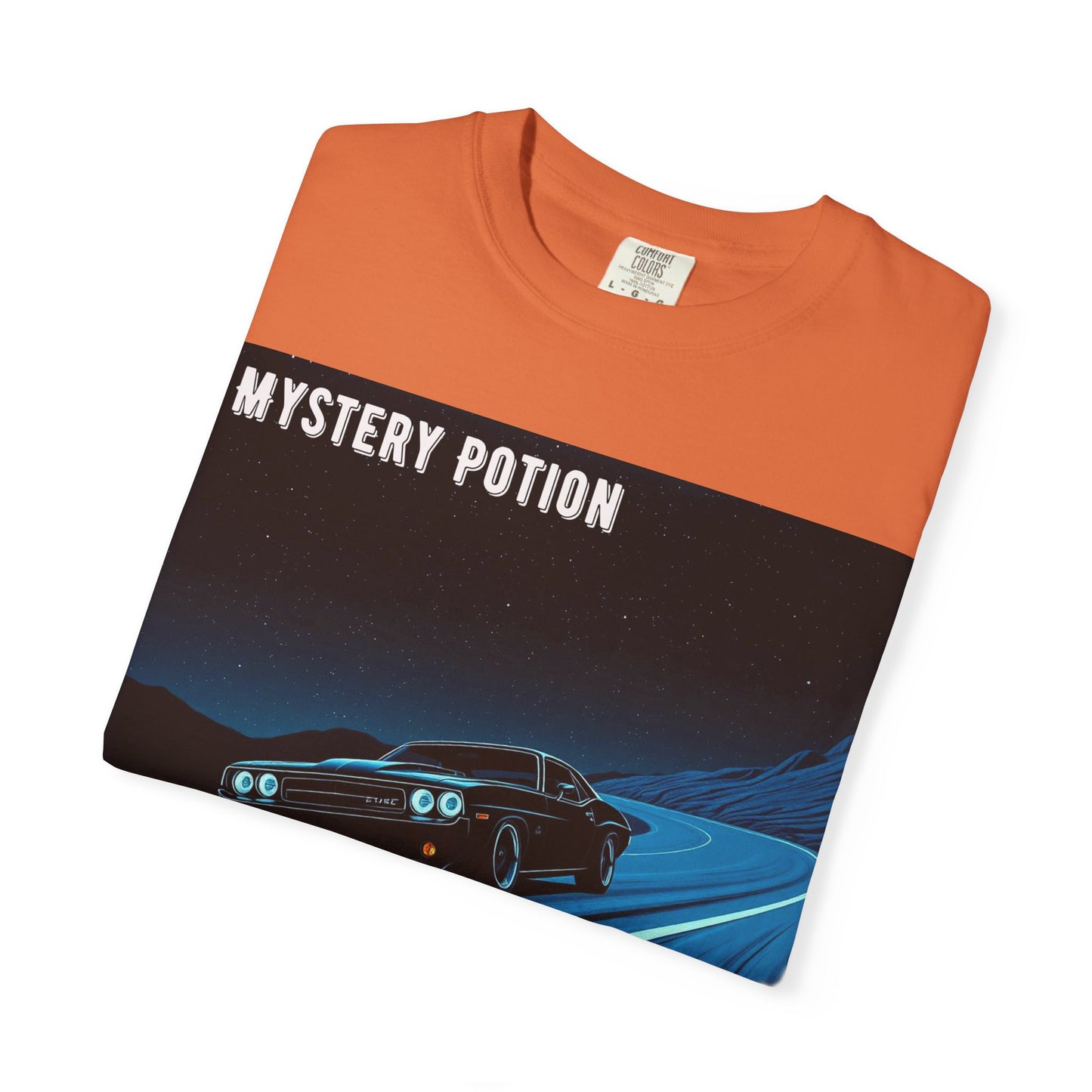 Mystery Potion Muscle Car T-Shirt | Unisex Garment-Dyed Tee, Vintage Car Lover Gift, Perfect for Car Shows, Birthday Gift, Casual Wear