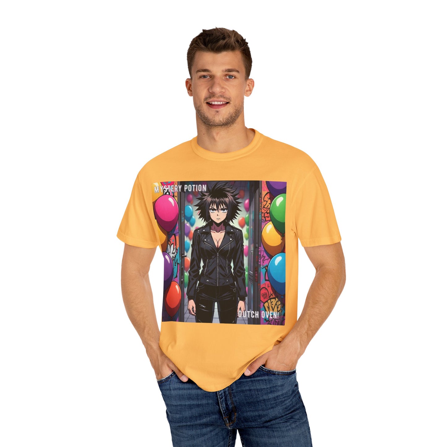Mystery Potion's 'Dutch Oven', Whimsical Grabber Style Anime Graphic T-shirt featuring Bold Art, Anime Style Tee, Unisex Casual Wear, Gift for Friends, Trendy Statement Shirt