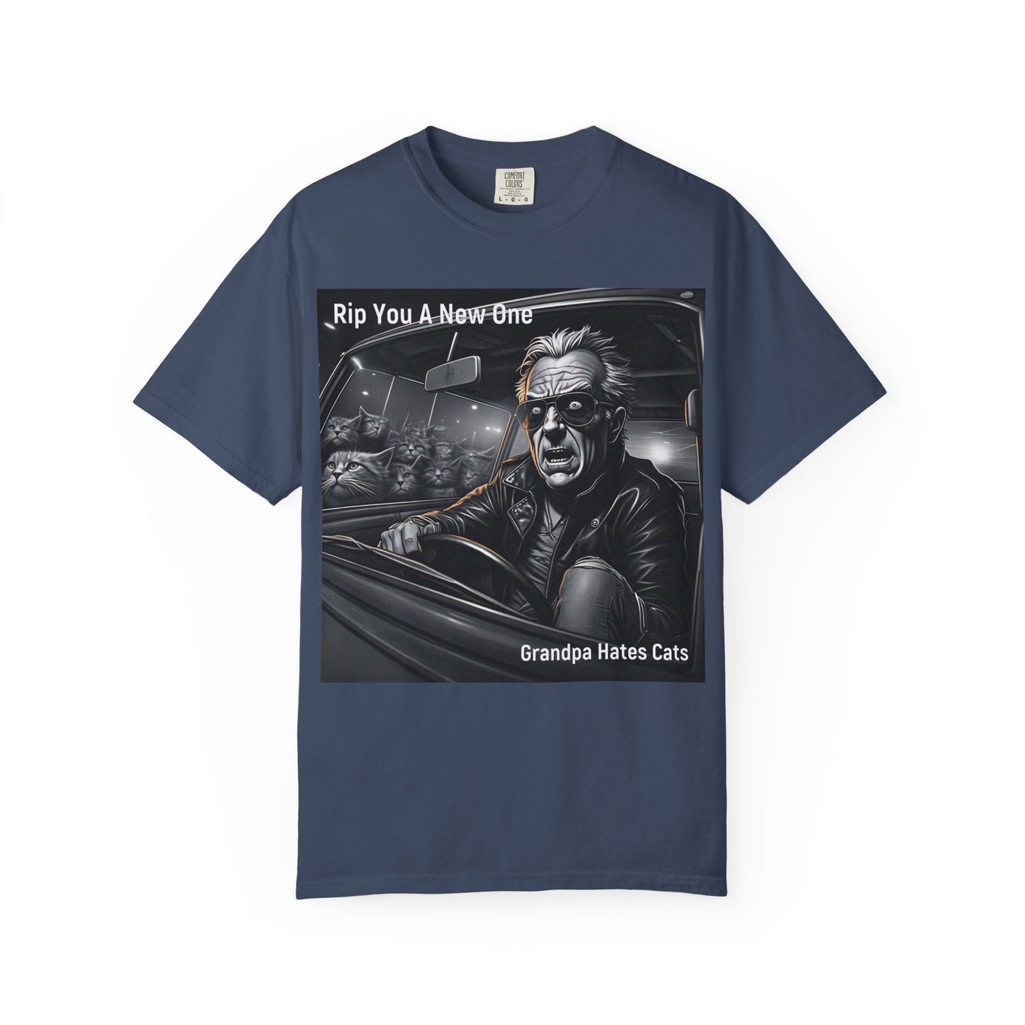 'Grandpa Hates Cats' by Rip You A New One, Humorous Cat Lover T-shirt, Vintage Graphic Tee Shirt, Funny Gift for Cat Owners, Unisex Casual Wear