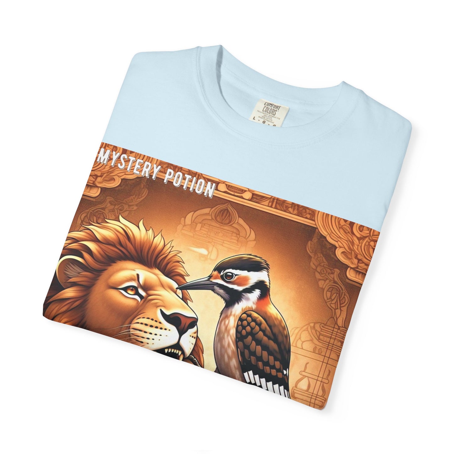 Mystical Lion & Bird T-Shirt | Unique Graphic Tee, Unisex Apparel, Gift for Nature Lovers, Bohemian Style, Festival Wear