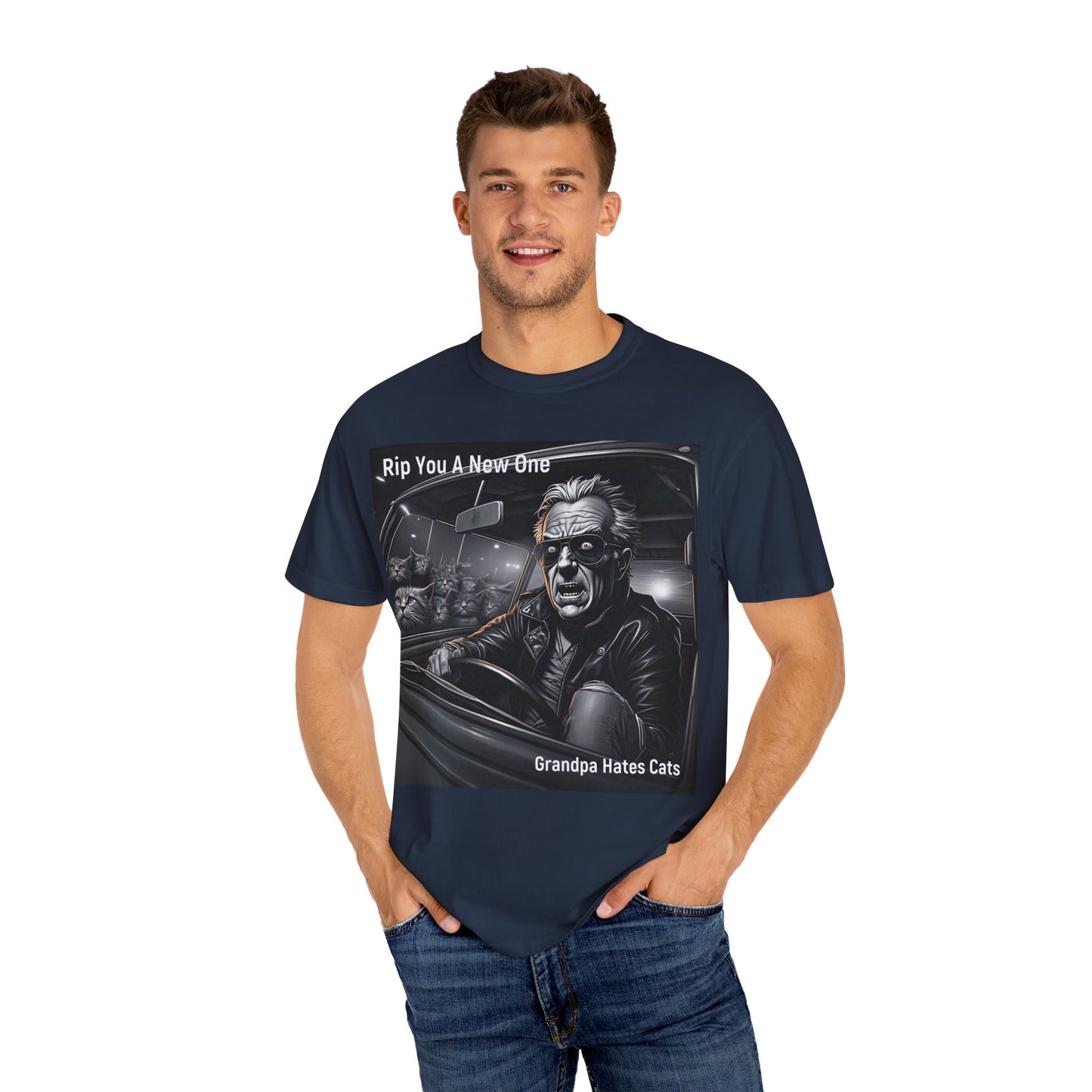 'Grandpa Hates Cats' by Rip You A New One, Humorous Cat Lover T-shirt, Vintage Graphic Tee Shirt, Funny Gift for Cat Owners, Unisex Casual Wear