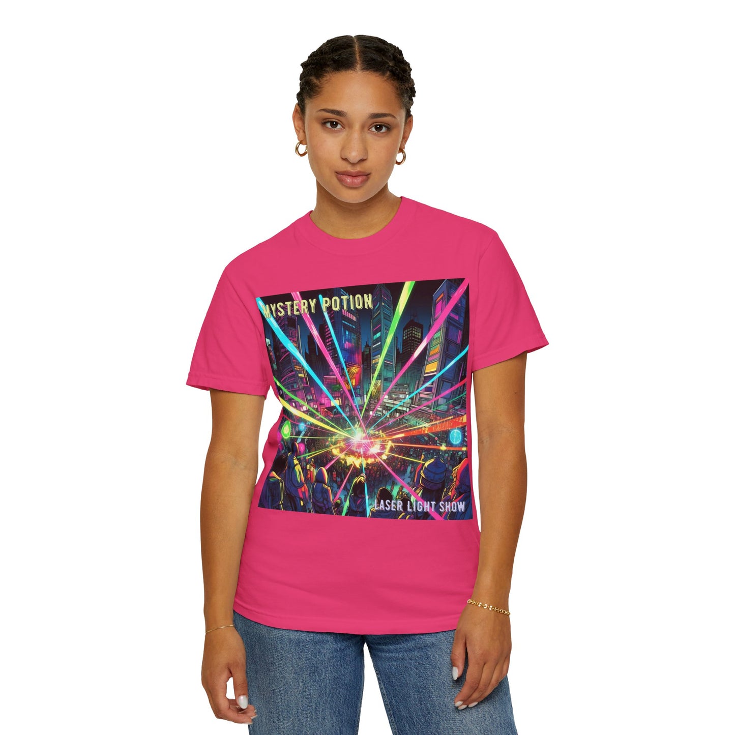 Mystery Potion Laser Light Show Tee, Unisex Graphic T-Shirt, Festival Wear, Concert Shirt, Party Outfit, Colorful Apparel
