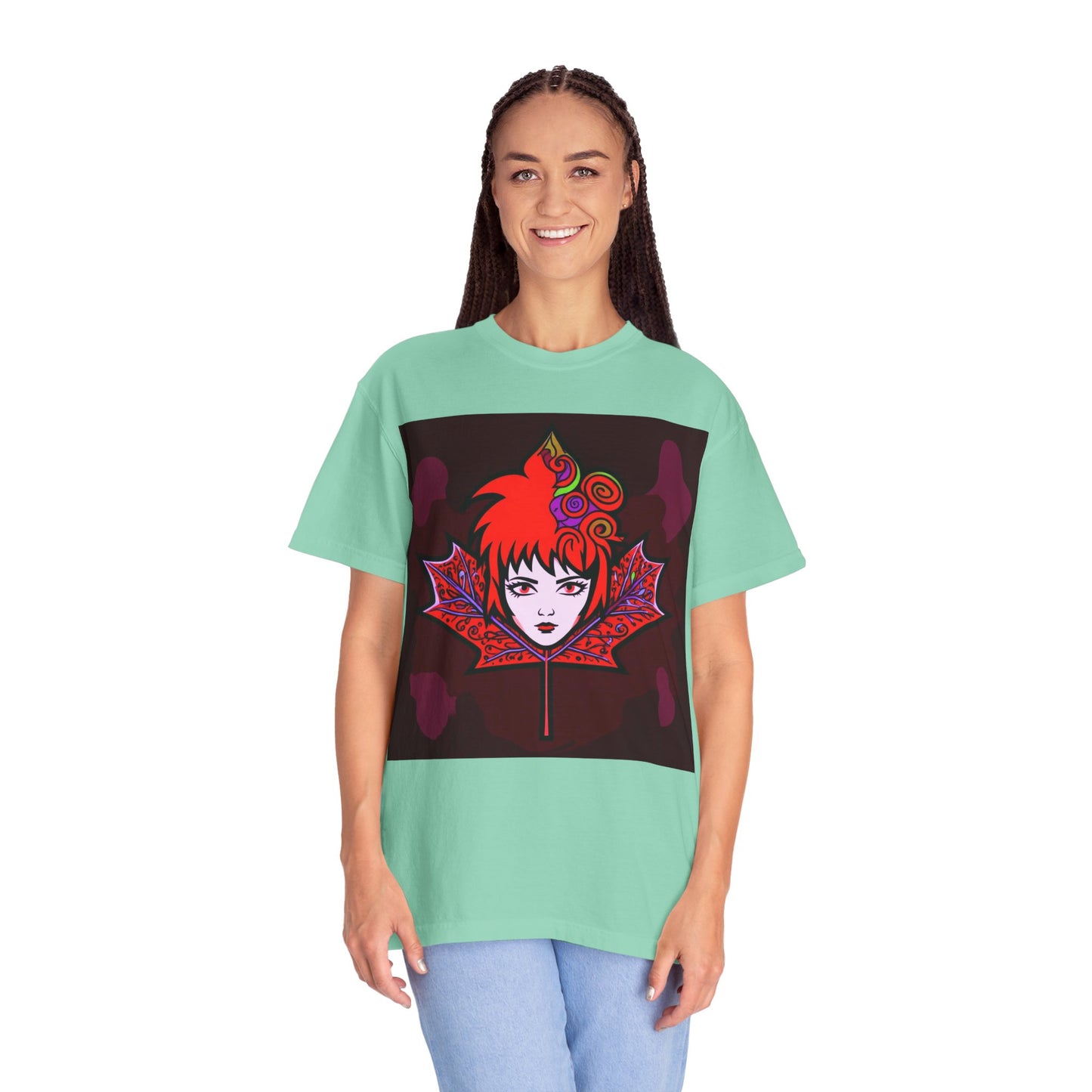 Emily The Maple Leaf Vibrant Art T-Shirt, Bohemian Graphic Tee, Unique Artwear, Gift for Art Lovers, Festival Clothing, Unisex Fashion, Canadian Patriots