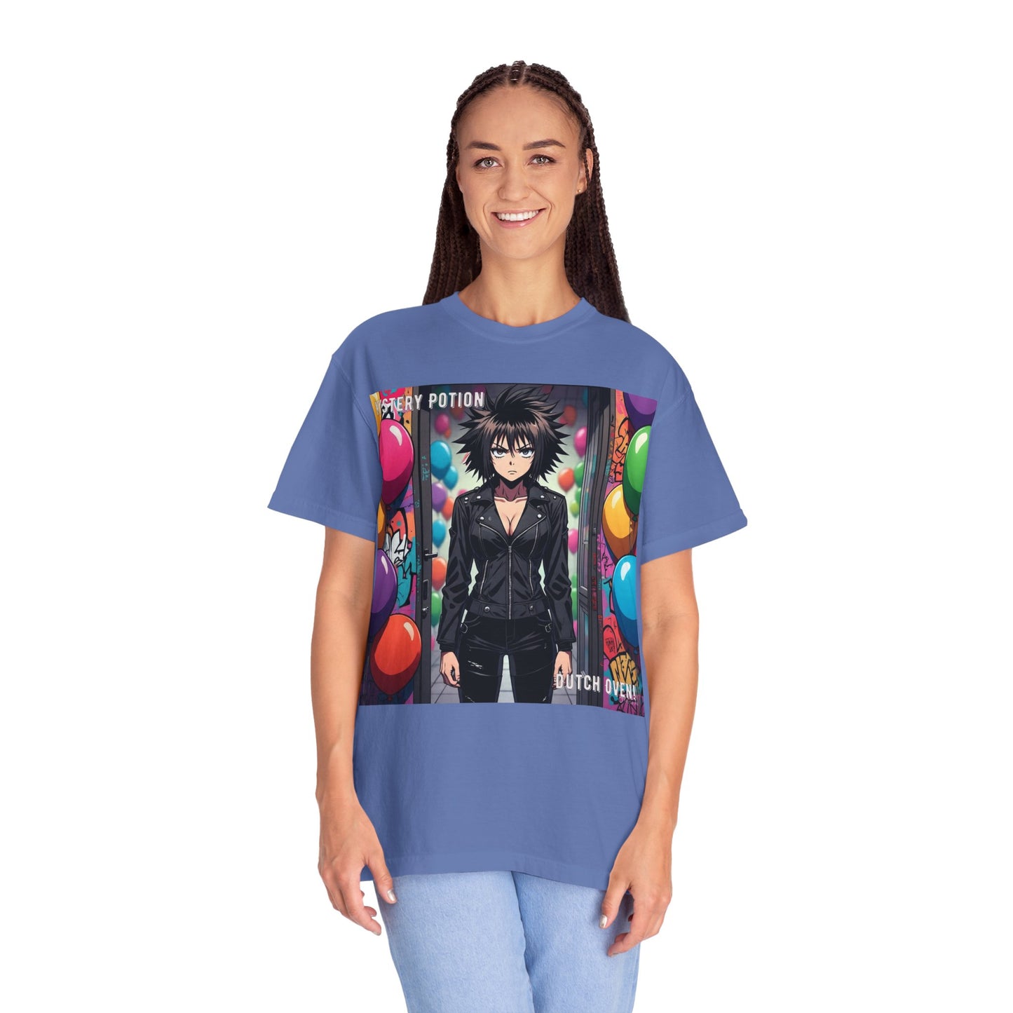Mystery Potion's 'Dutch Oven', Whimsical Grabber Style Anime Graphic T-shirt featuring Bold Art, Anime Style Tee, Unisex Casual Wear, Gift for Friends, Trendy Statement Shirt