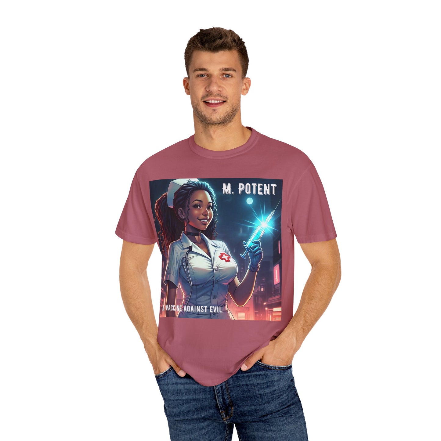 M. Potent's 'A Vaccine Against Evil', Medicine-Themed Unisex T-Shirt, Positive Vibes, Great for Nurses, Vaccination Awareness, Gift for Healthcare Workers