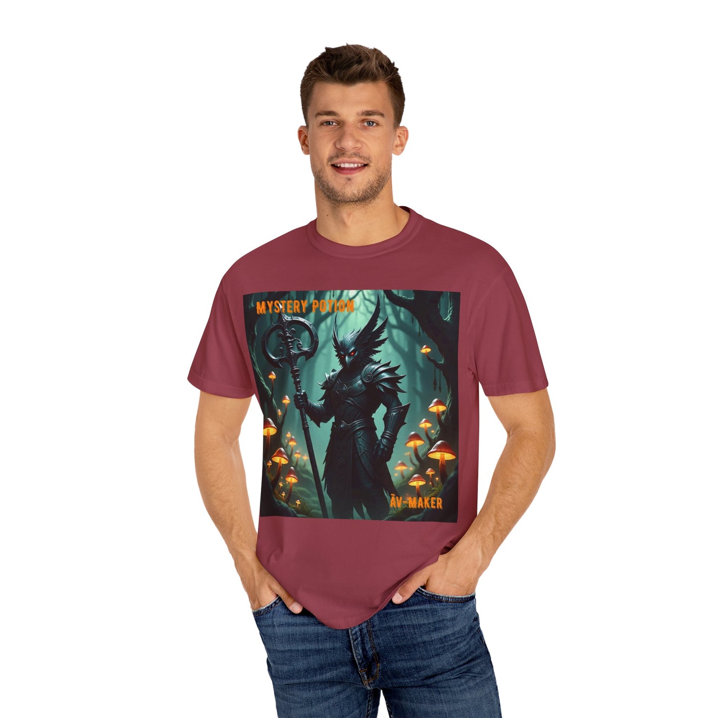 Mystical Āv-Maker Unisex Garment-Dyed T-shirt, Fantasy Apparel, Gift for Gamers, Witchy T-shirt, Mystery Potion Design, Unisex Tee