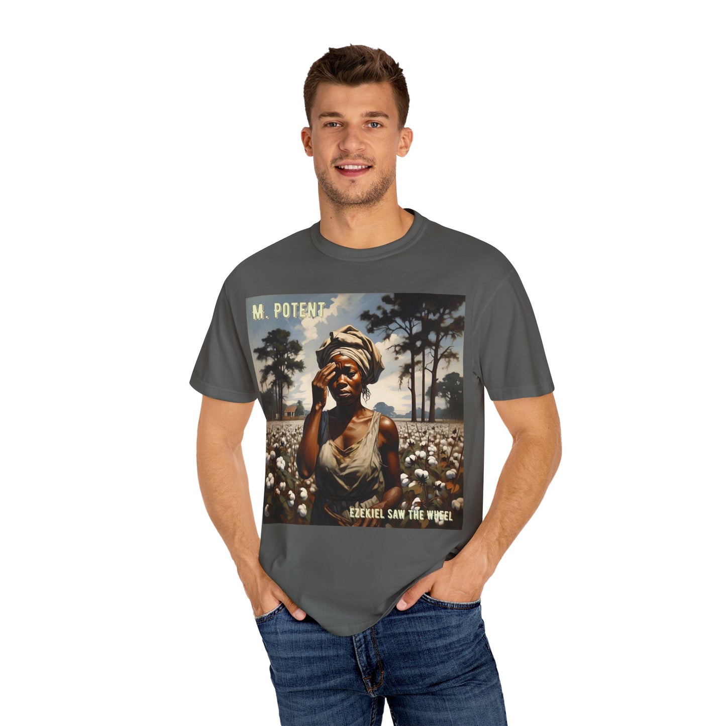 'Ezekiel Saw the Wheel' by M. Potent, Vintage-Inspired Unisex T-Shirt with Artistic Design, Casual Wear, Gift for Art Lovers, Music Events, Everyday Fashion