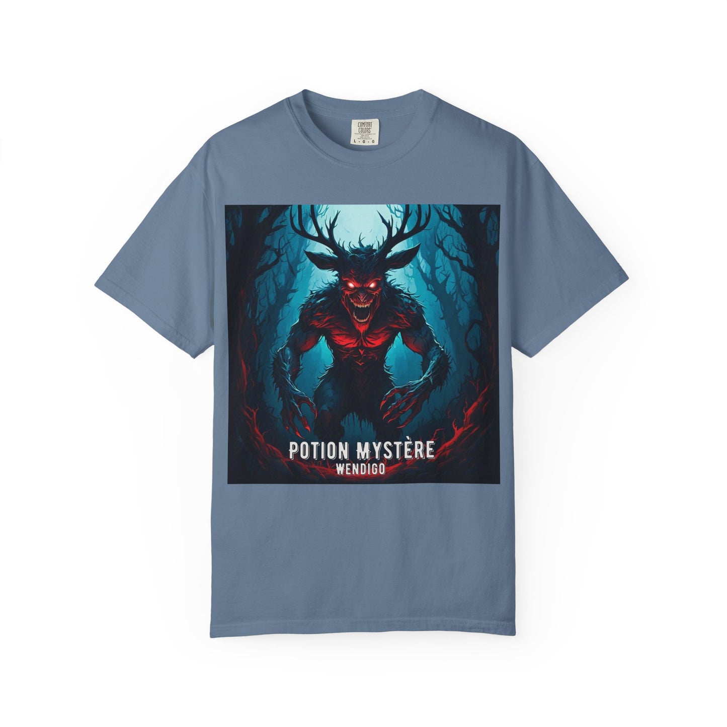 Mystical Wendigo T-Shirt, Unisex Garment-Dyed Tee, Potion Mystère Shirt, Halloween Apparel, Unique Graphic Tee