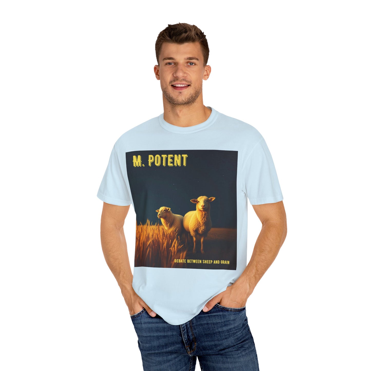 Debate Between Sheep and Grain by M. Potent, Sheep Graphic T-Shirt, Unisex Fashion Top, Farm Life Tee, Gift for Animal Lovers, Casual Everyday Wear
