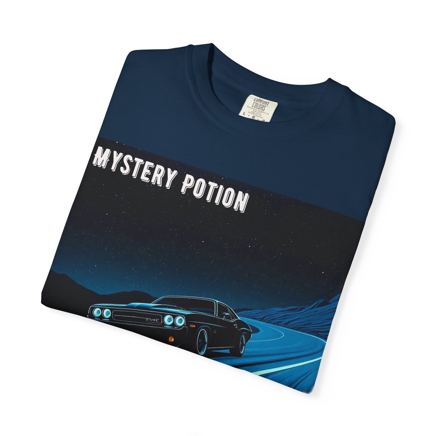 Mystery Potion Muscle Car T-Shirt | Unisex Garment-Dyed Tee, Vintage Car Lover Gift, Perfect for Car Shows, Birthday Gift, Casual Wear