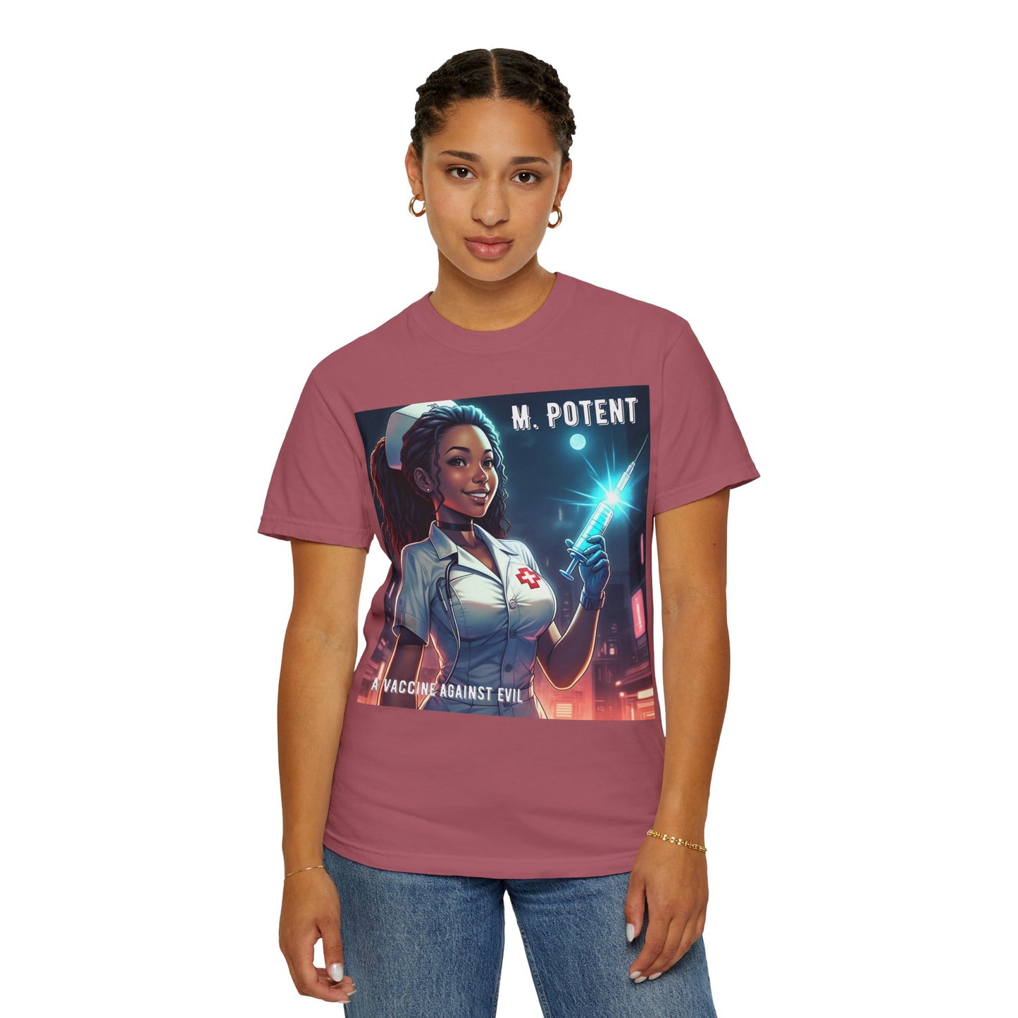 M. Potent's 'A Vaccine Against Evil', Medicine-Themed Unisex T-Shirt, Positive Vibes, Great for Nurses, Vaccination Awareness, Gift for Healthcare Workers