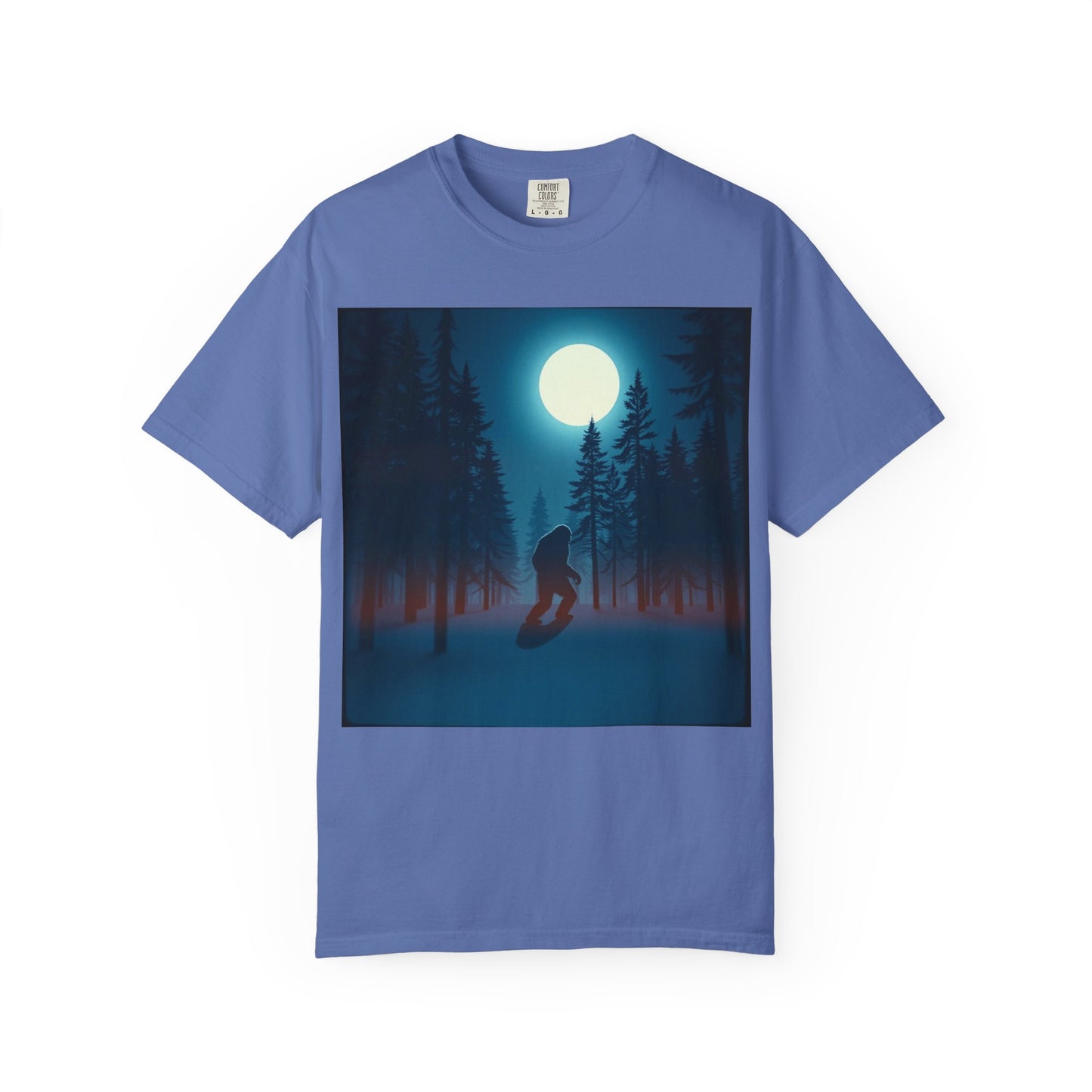 Moonlit Forest Snowboarder T-Shirt, Cozy Adventure Tee, Winter Sports Gift, Unisex Apparel, Outdoor Vibes