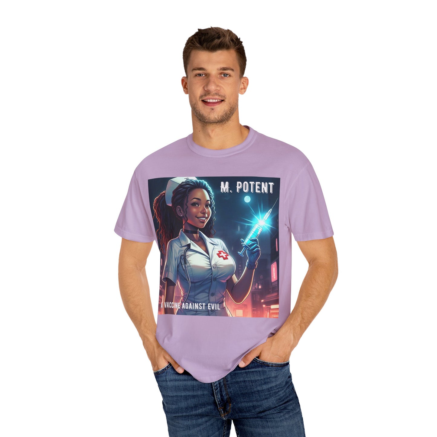 M. Potent's 'A Vaccine Against Evil', Medicine-Themed Unisex T-Shirt, Positive Vibes, Great for Nurses, Vaccination Awareness, Gift for Healthcare Workers