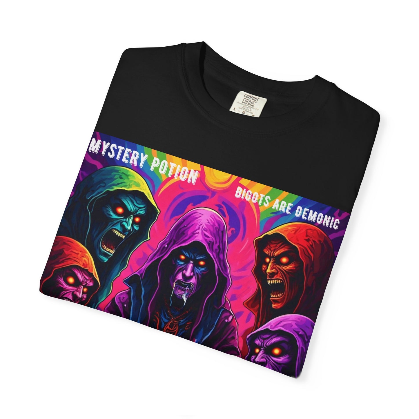 Mystery Potion Graphic Tee | Unisex Halloween T-shirt, Spooky Gift, "Bigots Are Demonic" Graphic Shirt, Witchy Apparel, Unique Casual Wear