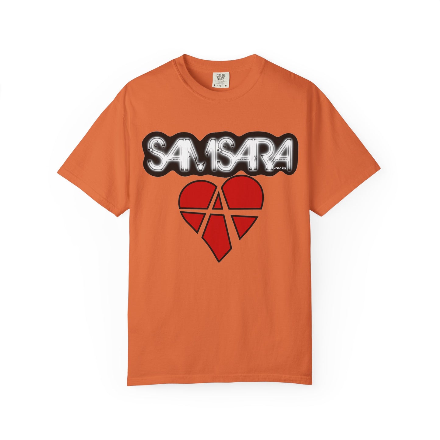 'Samsara Rocks' Logo, Love and Anarchy Graphic Tee | Unisex Garment-Dyed T-Shirt, Casual Fashion, Heart Design, Streetwear, Gift for Him/Her