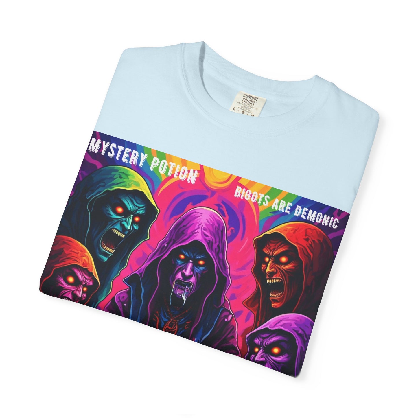 Mystery Potion Graphic Tee | Unisex Halloween T-shirt, Spooky Gift, "Bigots Are Demonic" Graphic Shirt, Witchy Apparel, Unique Casual Wear