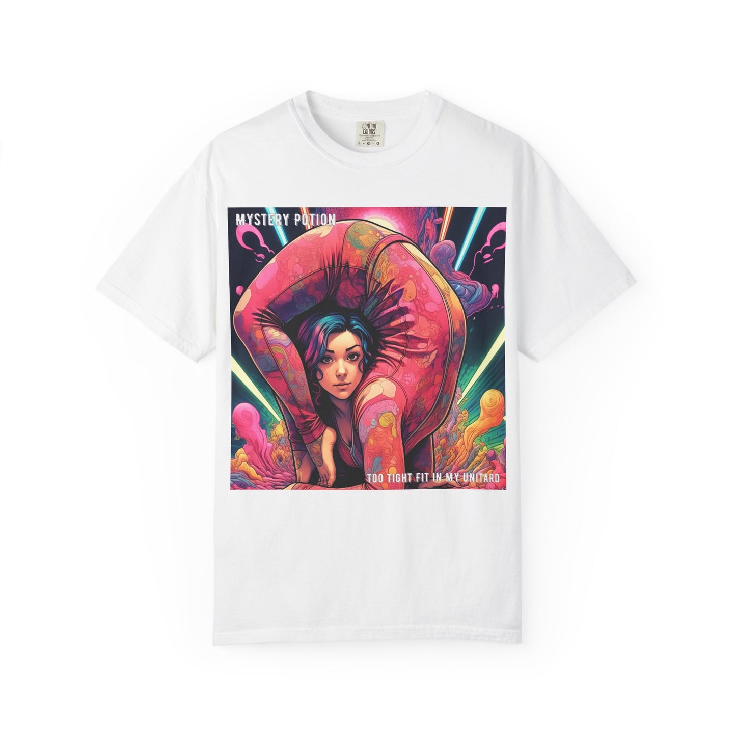 Mystery Potion Extreme Yoga Pose Unisex Garment-Dyed T-shirt, Artistic Tee, Vibrant Graphic Shirt, Unique Gift, Festival Wear, Comfortable Casual Top